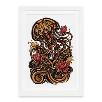 Jellyfish Tattoo Aesthetic Graphic - Framed poster (27 × 37 cm) - white - Front