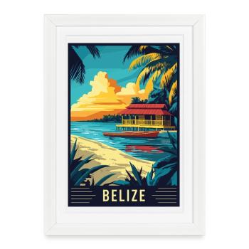 Découvrez le paradis tropical du Belize - Affiche encadrée (27 × 37 cm) - blanc - Devant