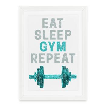 Eat Sleep Gym Repeat Fitnessstudio Bodybuilder - Affiche encadrée (27 × 37 cm) - blanc - Devant