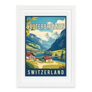 Discover Majestic Alps Lauterbrunnen Switzerland - Framed poster (27 × 37 cm) - white - Front