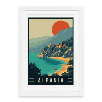 Discover Beaches Mountains and History of Albania - Framed poster (27 × 37 cm) - white - Front