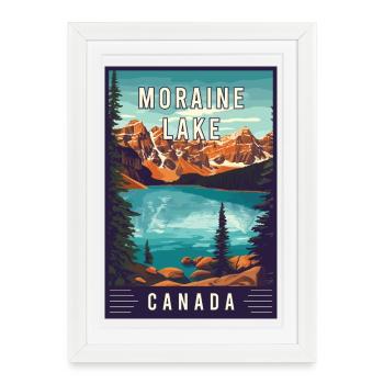 Découvrez le lac Moraine, Canada, parc national de Banff - Affiche encadrée (27 × 37 cm) - blanc - Devant