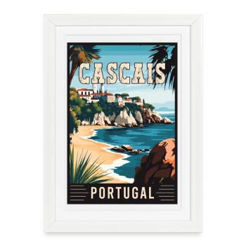 Découvrez la beauté côtière de Cascais au Portugal - Affiche encadrée (27 × 37 cm) - blanc - Devant