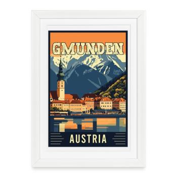 Beauté lacustre de Gmunden en Autriche - Art de voyage - Affiche encadrée (27 × 37 cm) - blanc - Devant