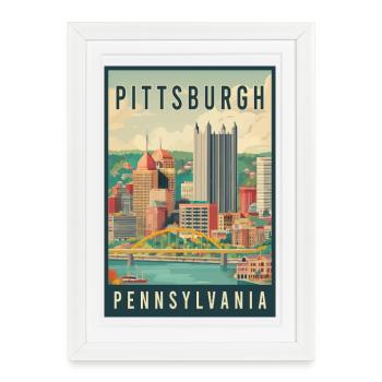 Explorez la silhouette de Pittsburgh en Pennsylvanie - Affiche encadrée (27 × 37 cm) - blanc - Devant