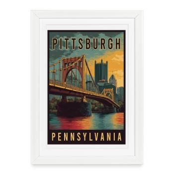 Découvrez la silhouette de Pittsburgh en Pennsylvanie - Affiche encadrée (27 × 37 cm) - blanc - Devant