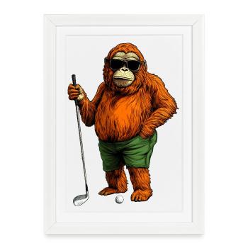Monkey Golf - Framed poster (27 × 37 cm) - white - Front