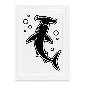 Requin-marteau - Affiche encadrée (27 × 37 cm) - blanc - Devant