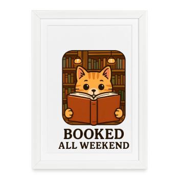 Refuge de lecture féline sur l’étagère - Affiche encadrée (27 × 37 cm) - blanc - Devant
