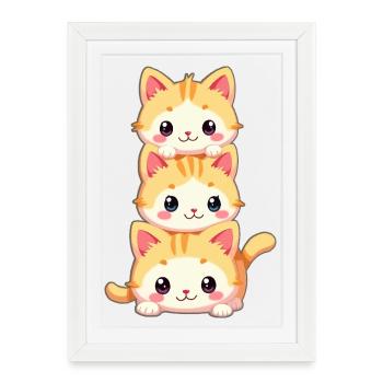 Stacked Kitten Trio - Framed poster (27 × 37 cm) - white - Front