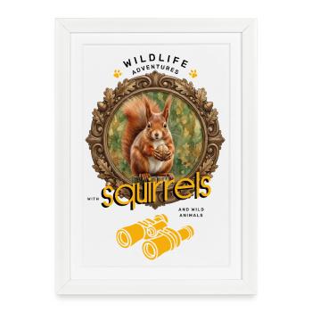 Jumelles Écureuil Aventure Animaux sauvages - Affiche encadrée (27 × 37 cm) - blanc - Devant
