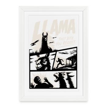 Les lamas arrivent Films d’horreur - Affiche encadrée (27 × 37 cm) - blanc - Devant