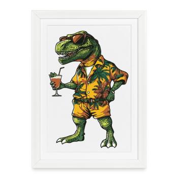 Été de bandes dessinées Dinosaur T-Rex - Affiche encadrée (27 × 37 cm) - blanc - Devant
