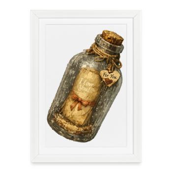 Message vintage dans une bouteille - Affiche encadrée (27 × 37 cm) - blanc - Devant