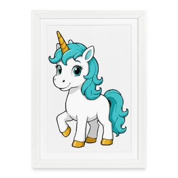 Turquoise unicorn with luminous mane - Framed poster (27 × 37 cm) - white - Front