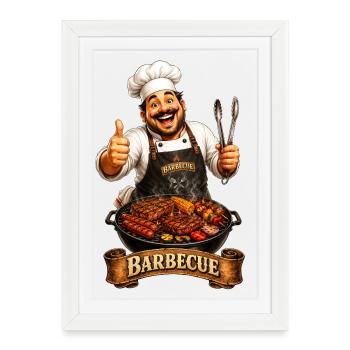 Le chef au grill - Affiche encadrée (27 × 37 cm) - blanc - Devant