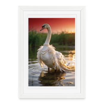 Pearl Swan in Sunset - Framed poster (27 × 37 cm) - white - Front
