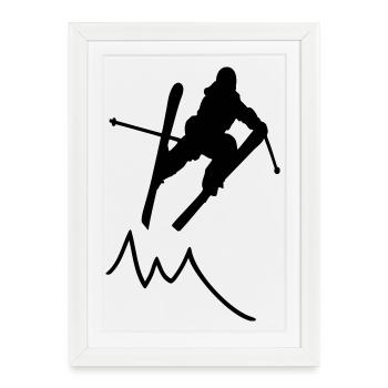saut à ski contour avec la montagne / skieur III - Affiche encadrée (27 × 37 cm) - blanc - Devant