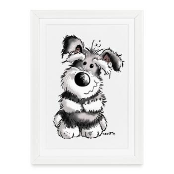 Doux Schnauzer - Chien - Chiot - Cadeau - Affiche encadrée (27 × 37 cm) - blanc - Devant