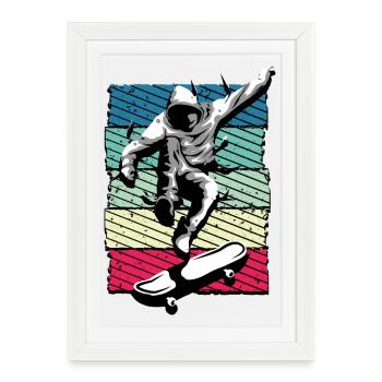 Patinage | Planche à roulettes | Patineur - Affiche encadrée (27 × 37 cm) - blanc - Devant