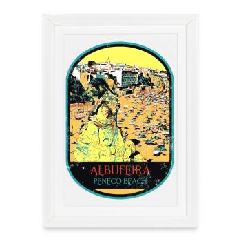 Albufeira Algarve Portugal, beach summer retro sun - Framed poster (27 × 37 cm) - white - Front