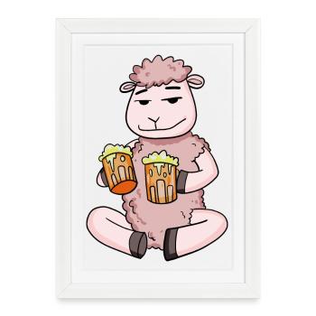 Sheep with beer glasses Beer Drinking alcohol - Framed poster (27 × 37 cm) - white - Front