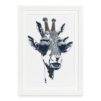 The portrait of a giraffe with sunglasses - Framed poster (27 × 37 cm) - white - Front