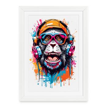Singe cool - Affiche encadrée (27 × 37 cm) - blanc - Devant