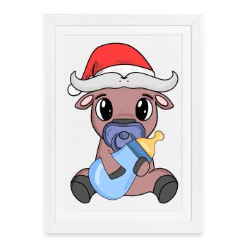 Bœuf bébé Noël - Affiche encadrée (27 × 37 cm) - blanc - Devant