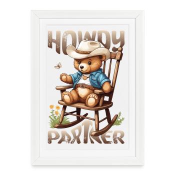 Ours mignon avec chapeau de cow-boy - Affiche encadrée (27 × 37 cm) - blanc - Devant