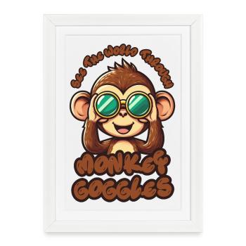 Singe mignon : Voyez le monde à travers des lunettes de singe ! - Affiche encadrée (27 × 37 cm) - blanc - Devant