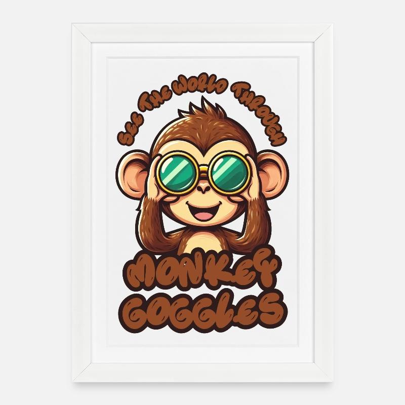 Cute Monkey: See the world through monkey goggles! - Framed poster (27 × 37 cm) - white