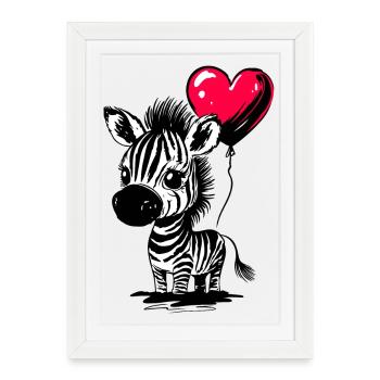 Zebra with Heart Balloon - Heartful Creatures - Framed poster (27 × 37 cm) - white - Front
