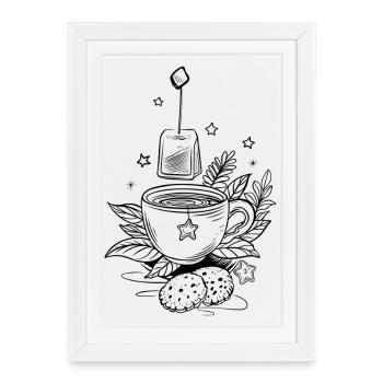 Tea Teacup with Earl Grey and Tea Bag - Framed poster (27 × 37 cm) - white - Front