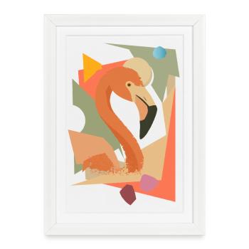 Flamant rose dans un style géométrique-abstrait - Affiche encadrée (27 × 37 cm) - blanc - Devant
