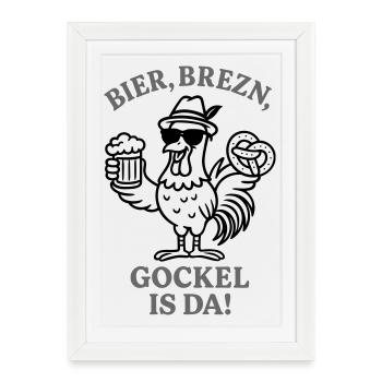 Le coq est là ! - Conception amusante de fête du coq - Affiche encadrée (27 × 37 cm) - blanc - Devant