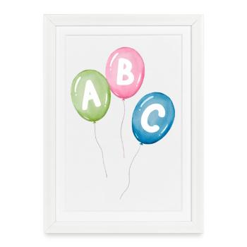 Ballons avec des lettres ABC - pour la rentrée scolaire - Affiche encadrée (27 × 37 cm) - blanc - Devant