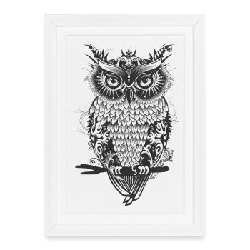 Mystische Ornament-Eule – dunkel & detailreich - Gerahmtes Poster (27 × 37 cm) - Weiß - Vorne