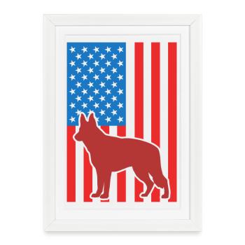 Berger allemand Drapeau américain - Affiche encadrée (27 × 37 cm) - blanc - Devant