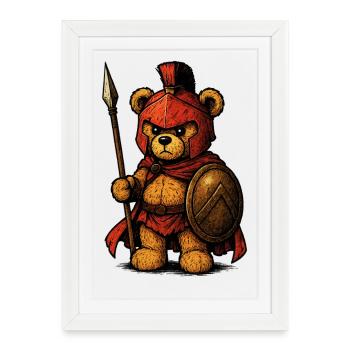 Nounours Spartiate - Humour Geek - Affiche encadrée (27 × 37 cm) - blanc - Devant