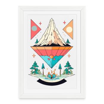 Conception de symétrie de montagne et de forêt - Affiche encadrée (27 × 37 cm) - blanc - Devant