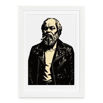 Socrate Grèce antique Philosophe Noir Portrait - Affiche encadrée (27 × 37 cm) - blanc - Devant
