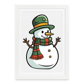 Bonhomme de neige Noël d’hiver - Affiche encadrée (27 × 37 cm) - blanc - Devant