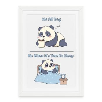Mignon panda dessin animé insomniaque fatigué travail de bureau - Affiche encadrée (27 × 37 cm) - blanc - Devant