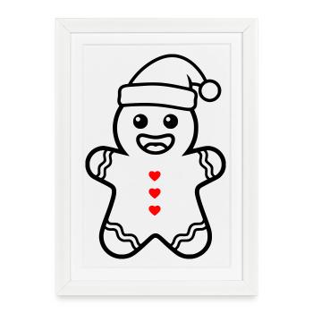 Bonhomme en pain d’épices sucré | Noël avec le cœur - Affiche encadrée (27 × 37 cm) - blanc - Devant