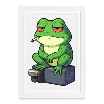 Grenouille se détend avec une cigarette - Affiche encadrée (27 × 37 cm) - blanc - Devant
