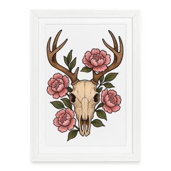 Emblème du cerf en forme de crâne pivoine - Affiche encadrée (27 × 37 cm) - blanc - Devant