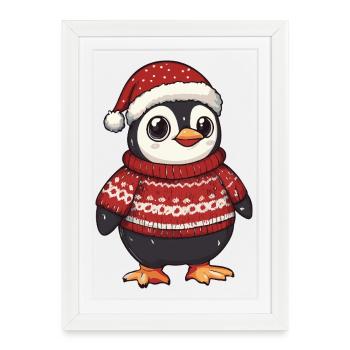 Penguin Christmas Xmas - Framed poster (27 × 37 cm) - white - Front