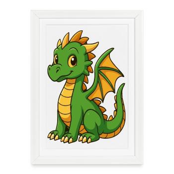 Petit Dragon Vert Cartoon - Affiche encadrée (27 × 37 cm) - blanc - Devant