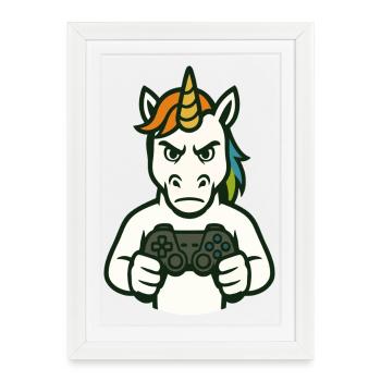 Mode de jeu axé sur la licorne en colère - Affiche encadrée (27 × 37 cm) - blanc - Devant